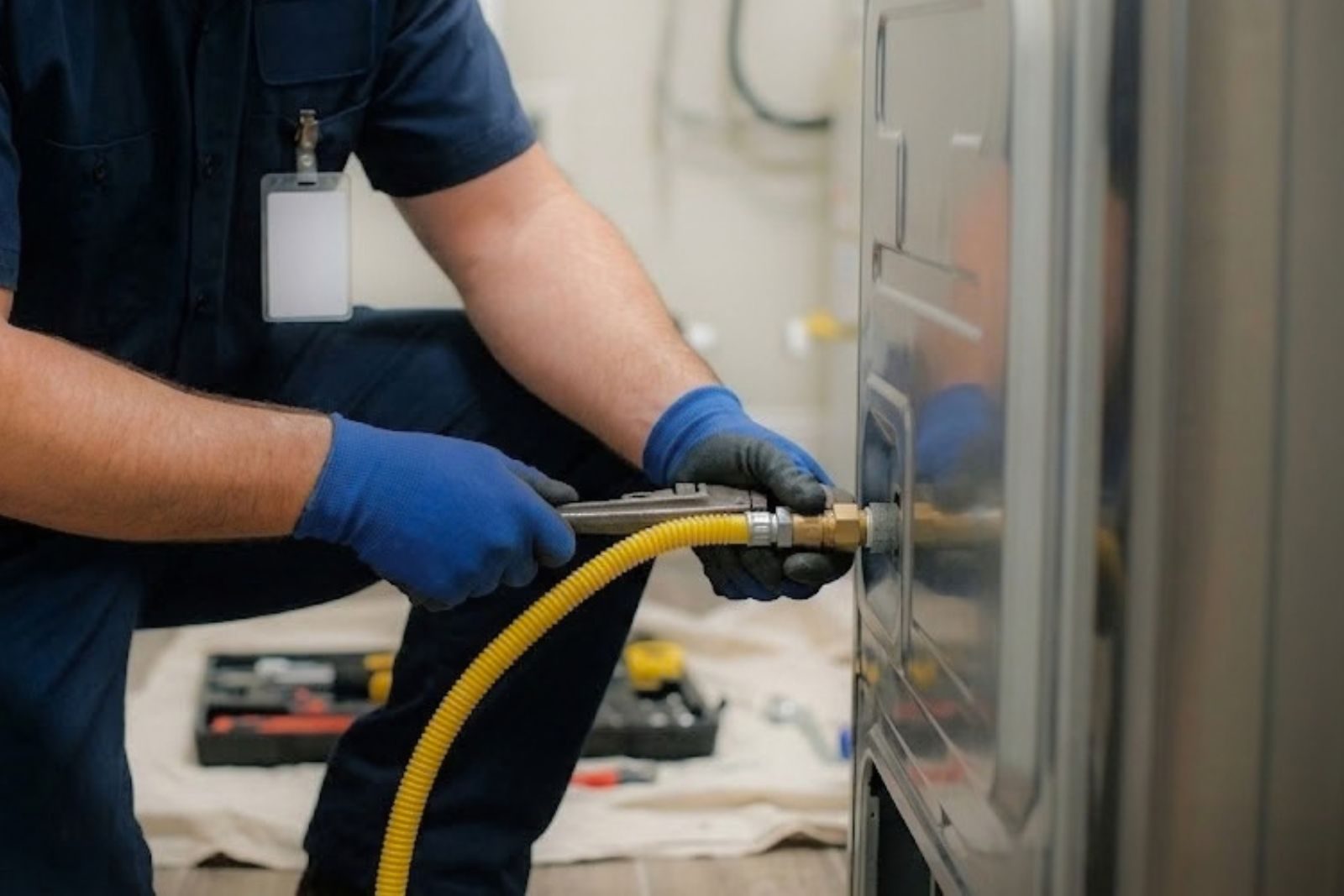 Plumber installing a residential gas line connection in Fort Myers, FL
