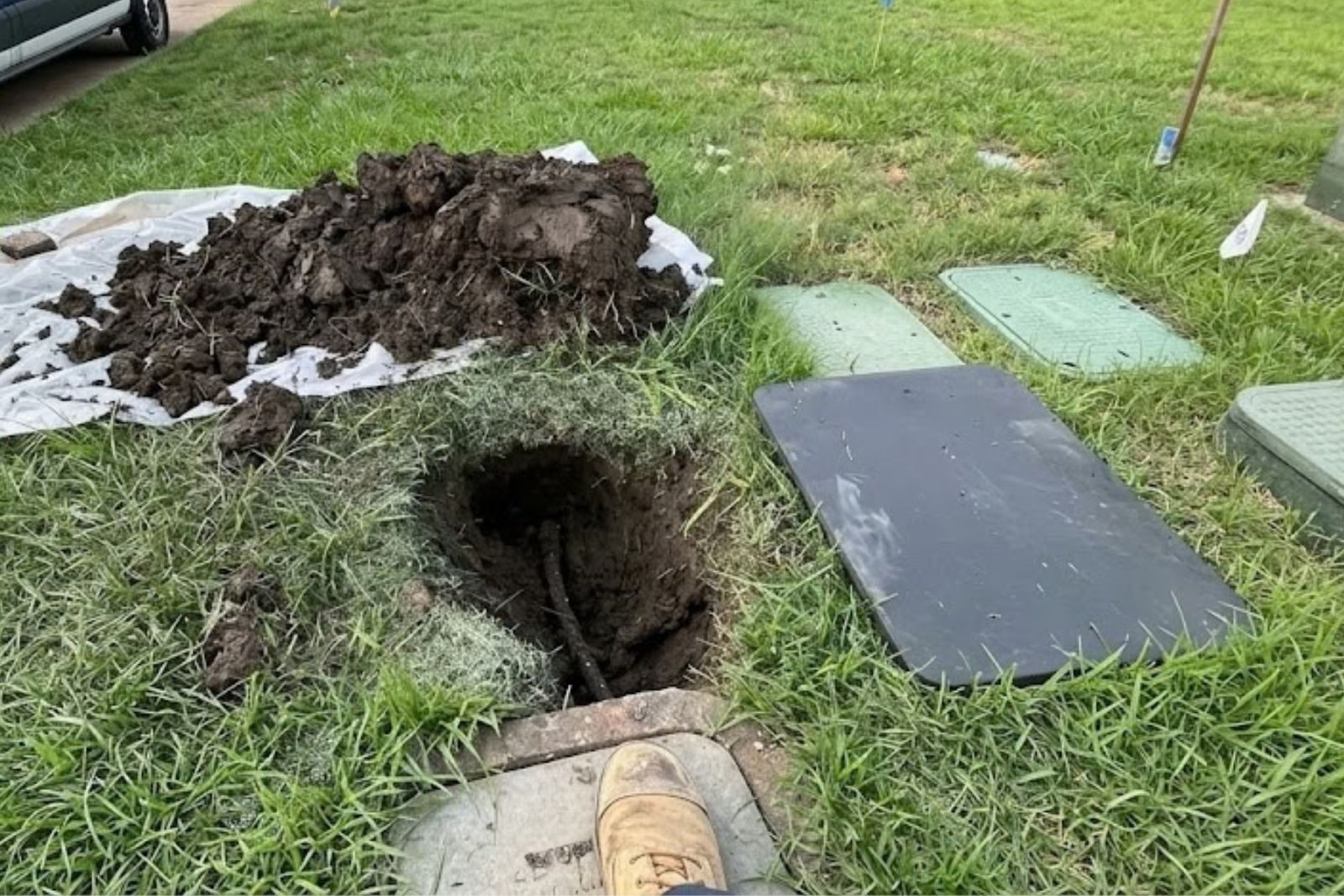 Plumber repairing a water service line at a Fort Myers, FL property